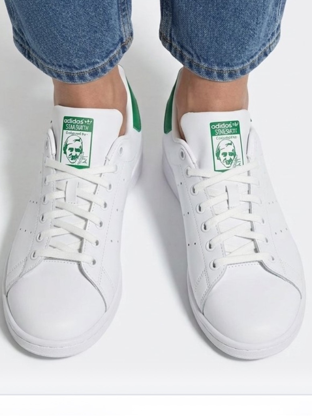adidas Stan Smith White Sneakers with Green Heel Tab Fits 6 1\2 7